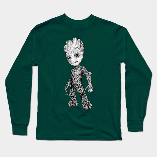 Baby Groot Guardians of the Galaxy Character Long Sleeve T-Shirt by Broken Line Design